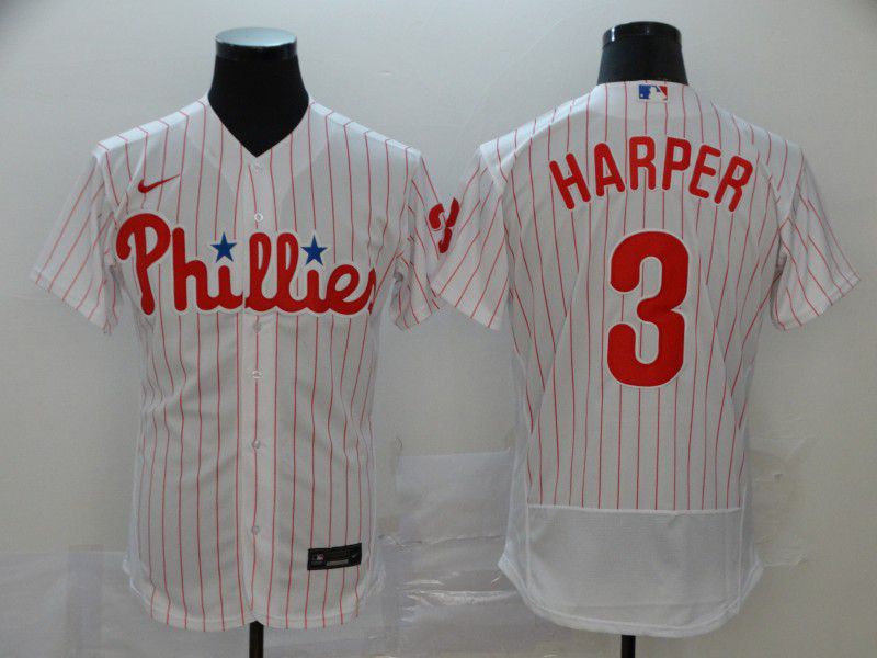 Men Philadelphia Phillies #3 Harper White stripes Nike Elite MLB Jerseys->philadelphia phillies->MLB Jersey